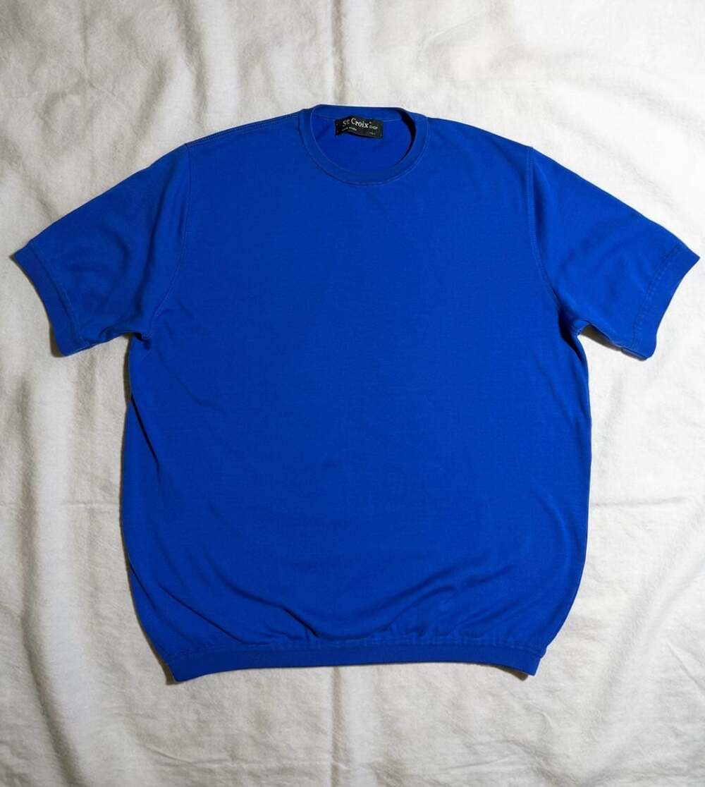 St. Croix Shop Blue Short Sleeve Cotton Blend Knit Crewneck Shirt Size L